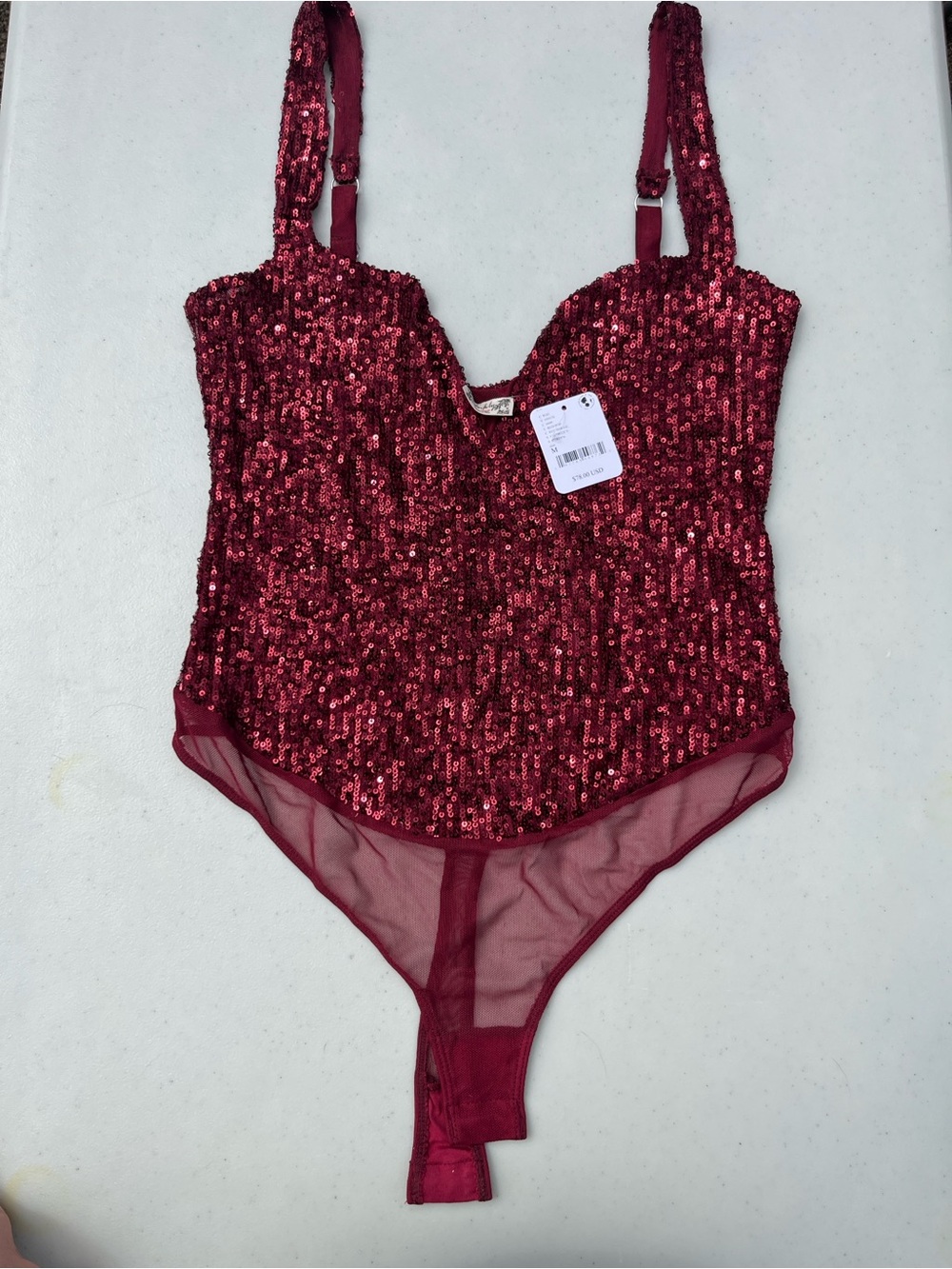 FREE PEOPLE Wine Red Sequin Bodysuit